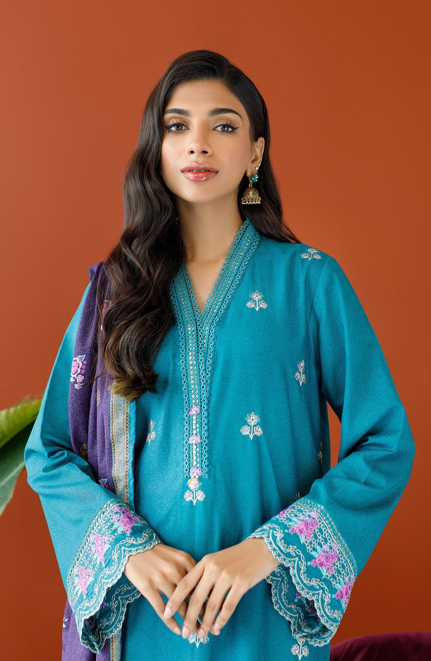 Orient - Unstitched 3 Piece Embroidered Karandi Shirt , Karandi Pant and Karandi Dupatta