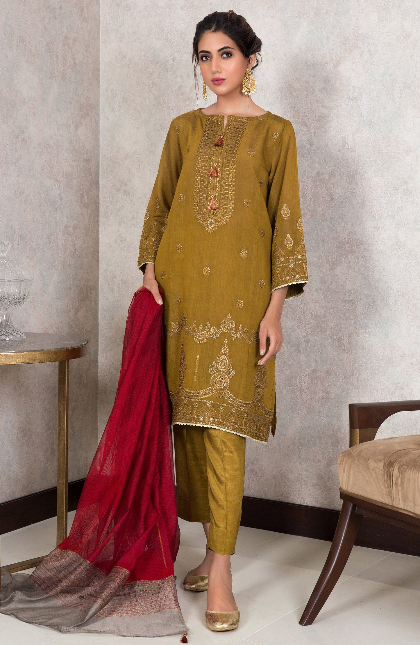 Orient - Stitched 3 Piece Embroidered Yarn Dyed Powerloom Suit