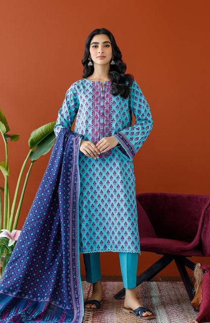 Orient - Unstitched 3 Piece Embroidered Khaddar Shirt , Khaddar Pant and Khaddar Dupatta