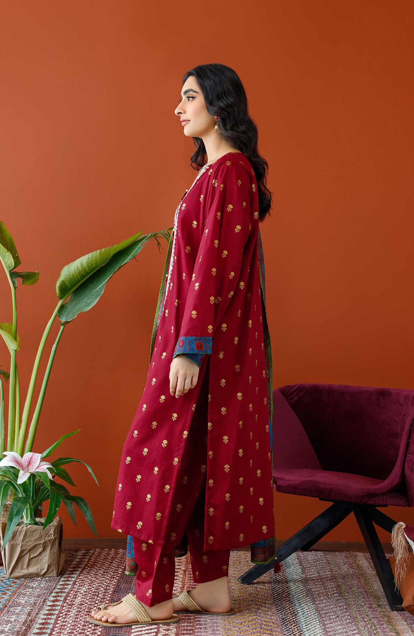 Orient - Unstitched 3 Piece Embroidered Cottel Shirt , Cottel Pant and Cottel Dupatta