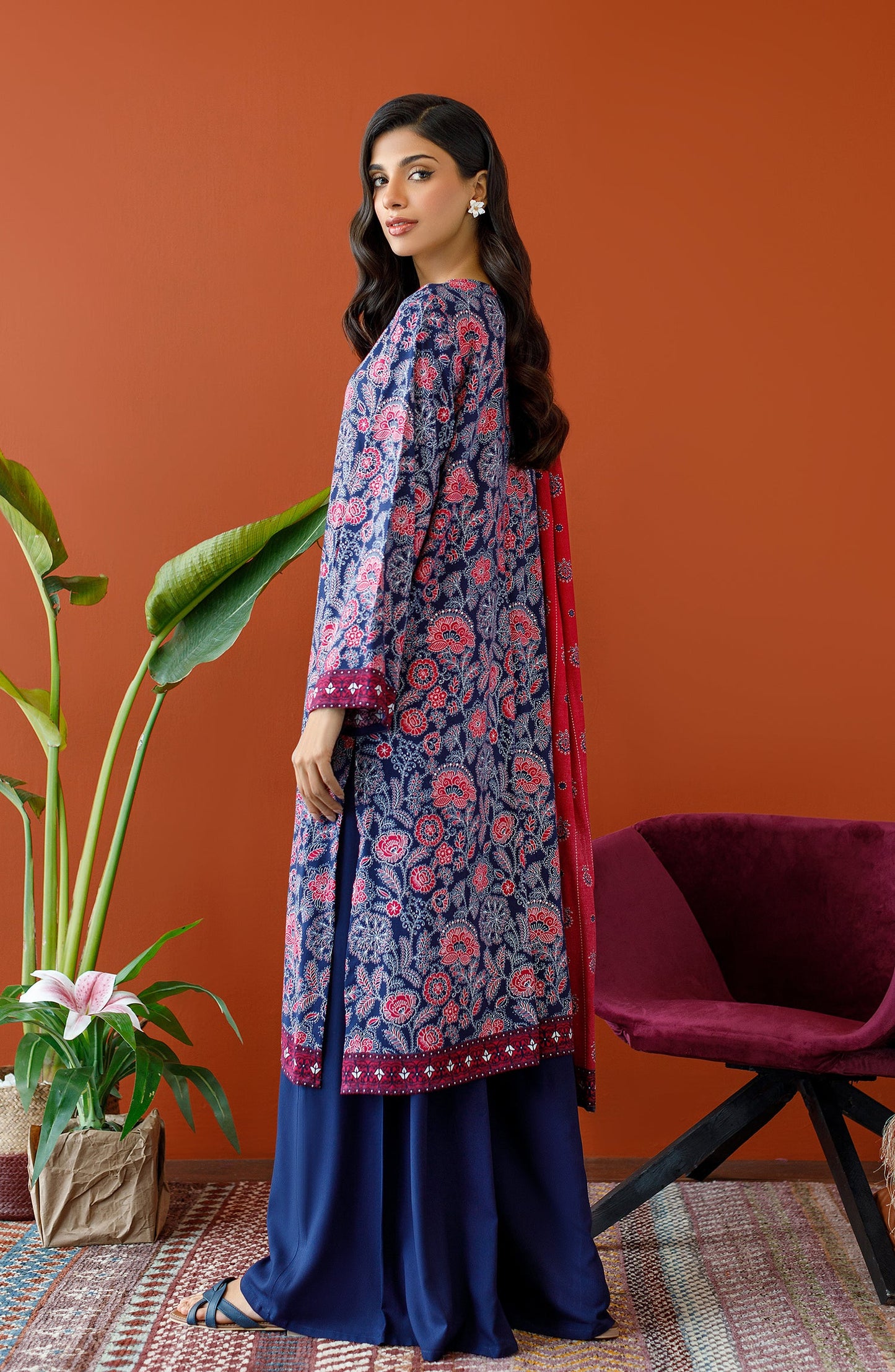 Orient - Unstitched 3 Piece Printed Linen Shirt , Linen Pant and Linen Dupatta