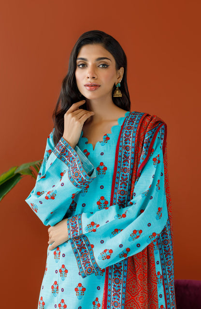 Orient - Unstitched 3 Piece Printed Khaddar Shirt , Khaddar Pant and Khaddar Dupatta