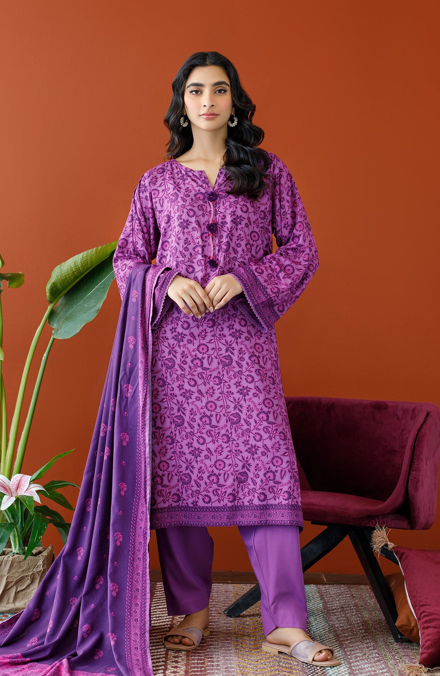 Orient - Unstitched 3 Piece Printed Linen Shirt , Linen Pant and Linen Dupatta