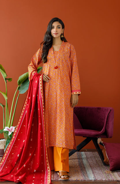 Orient - Unstitched 3 Piece Printed Khaddar Shirt , Khaddar Pant and Khaddar Dupatta