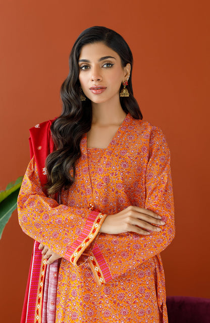 Orient - Unstitched 3 Piece Printed Khaddar Shirt , Khaddar Pant and Khaddar Dupatta