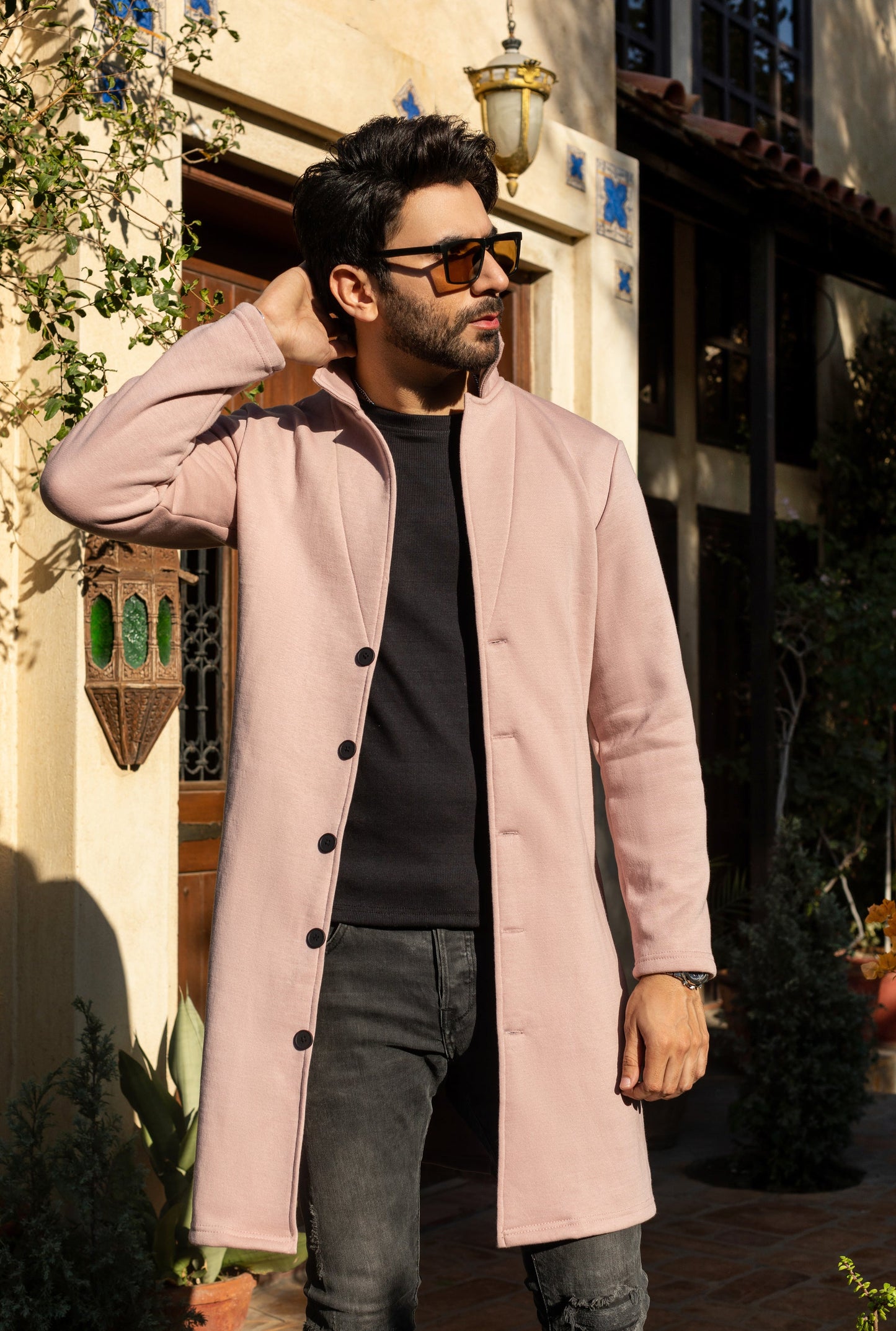 Decuir - Tea Pink Men's Long Coat Winter warm