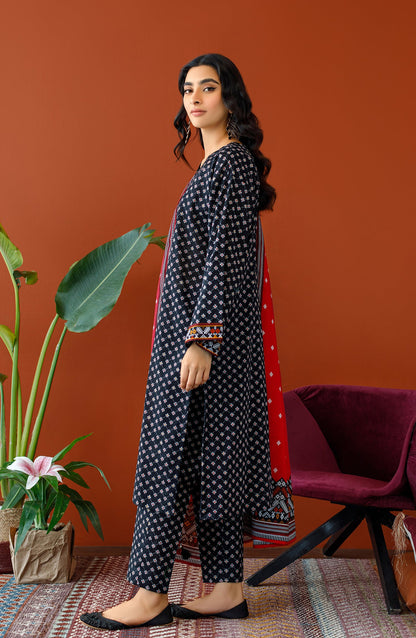 Orient - Unstitched 3 Piece Printed Khaddar Shirt , Khaddar Pant and Khaddar Dupatta