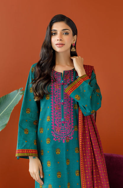 Orient - Unstitched 3 Piece Embroidered Khaddar Shirt , Khaddar Pant and Khaddar Dupatta