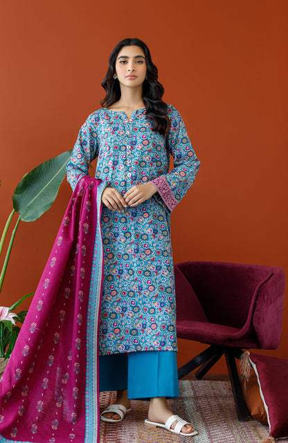 Orient - Unstitched 3 Piece Printed Khaddar Shirt , Khaddar Pant and Khaddar Dupatta