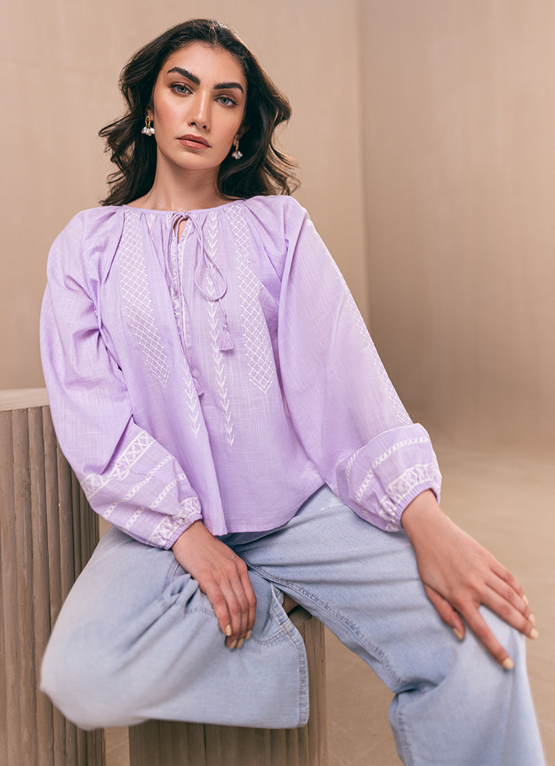 Lavendar Embroidered Top