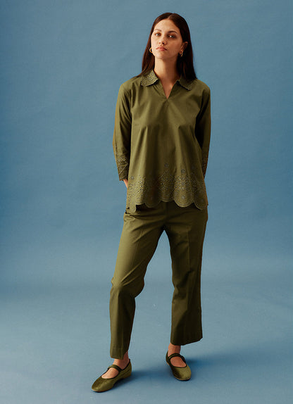 Olive Green Embroidered Shirt