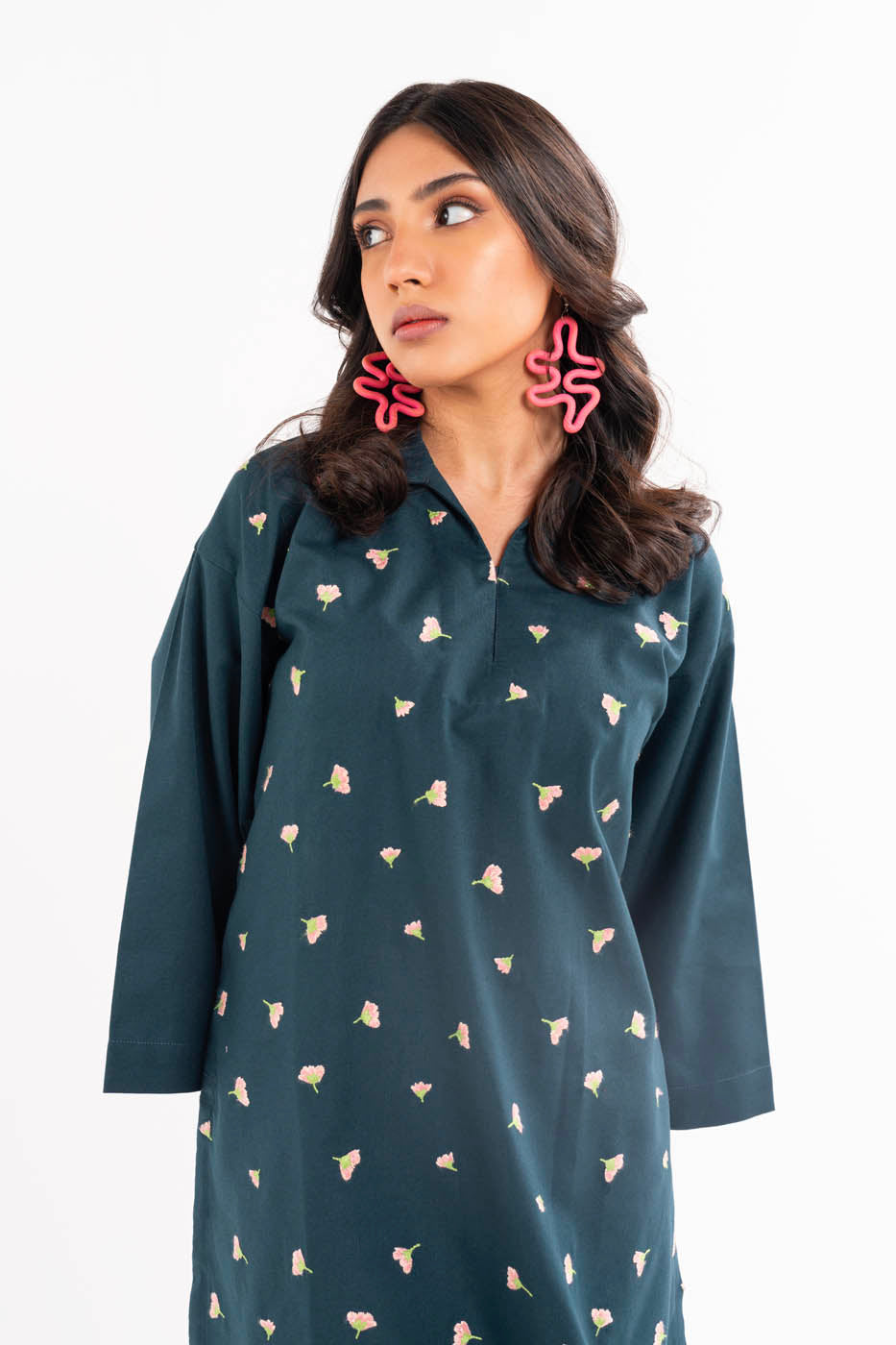 Dyed Embroidered Khaddar Shirt