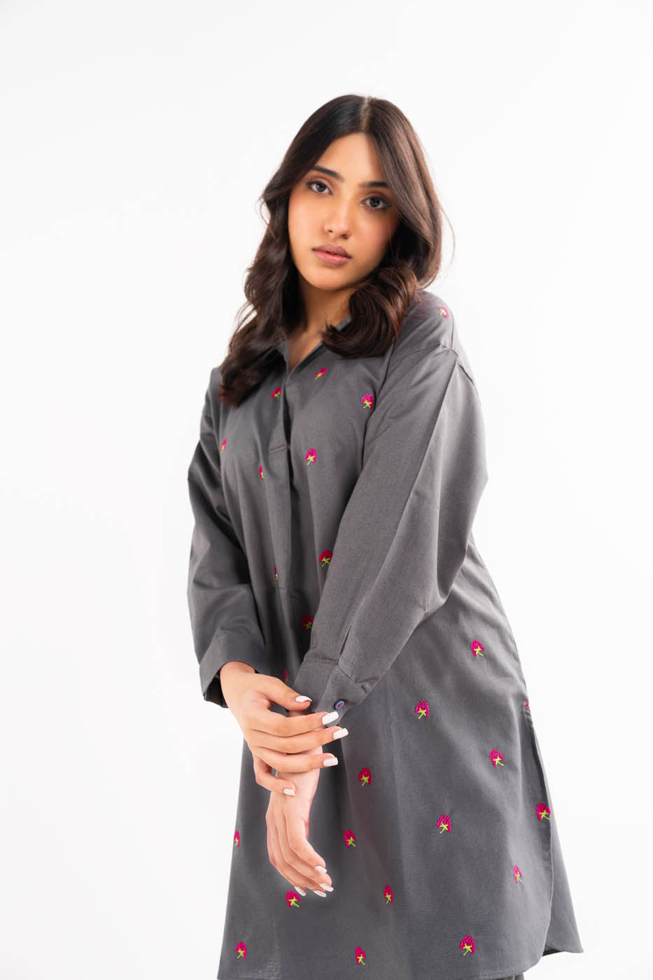 Dyed Embroidered Yarn Dyed Shirt