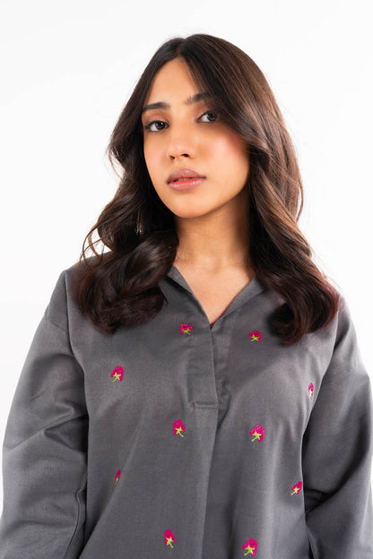 Dyed Embroidered Yarn Dyed Shirt