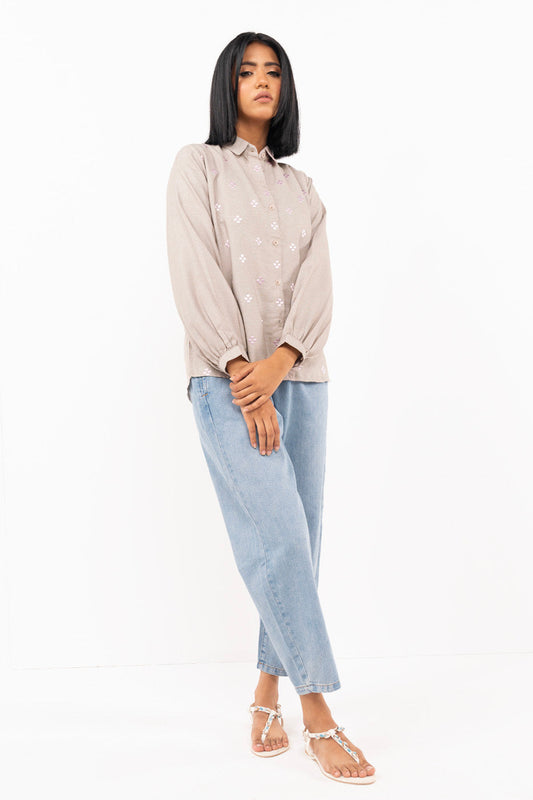 Dyed Embroidered Yarn Dyed Shirt