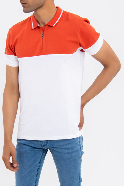 BTW - HALF ZIP COLOR BLOCK POLO