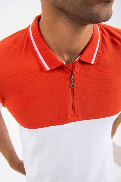 BTW - HALF ZIP COLOR BLOCK POLO