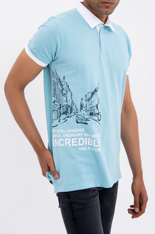 BTW - CONTRAST COLLAR PRINTED POLO