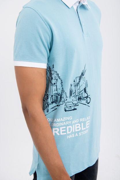 BTW - CONTRAST COLLAR PRINTED POLO