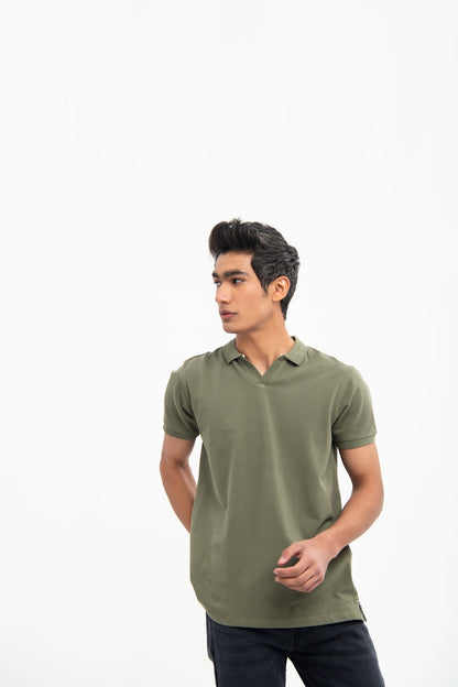 BTW - V NECK REGULAR FIT COTTON POLO SHIRT