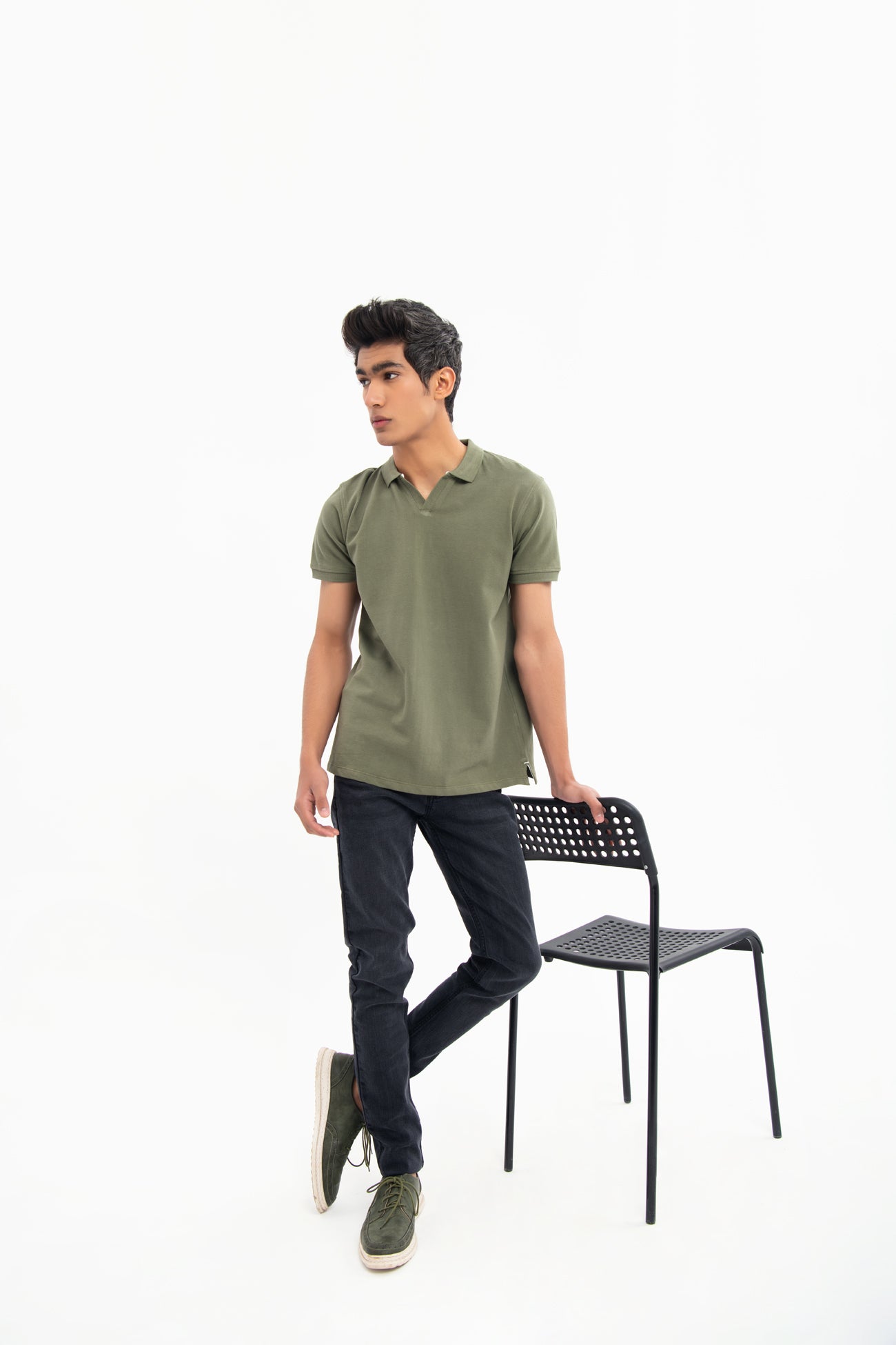 BTW - V NECK REGULAR FIT COTTON POLO SHIRT
