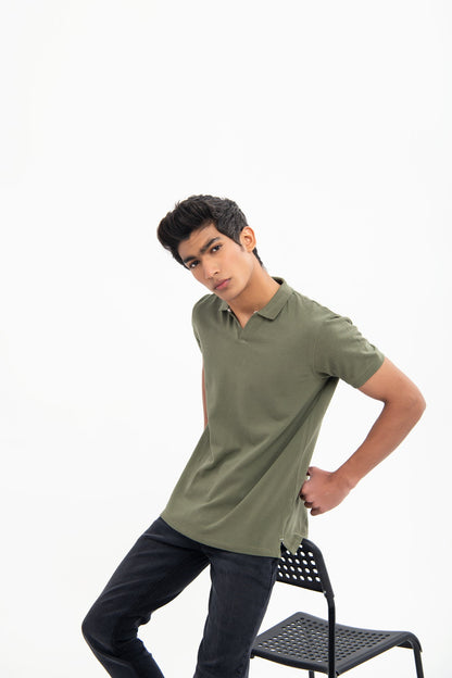 BTW - V NECK REGULAR FIT COTTON POLO SHIRT