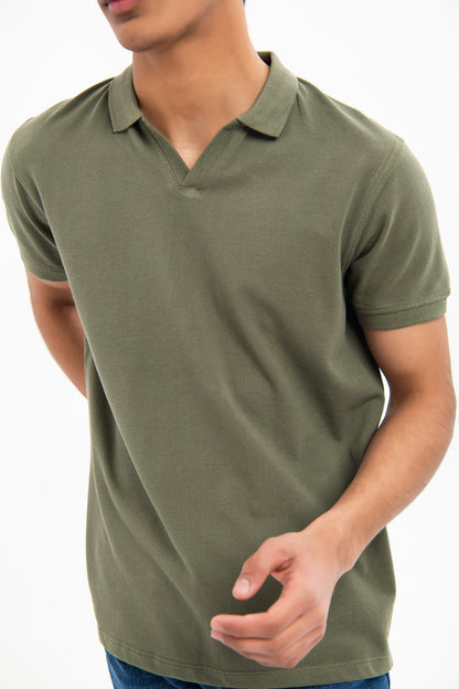 BTW - V NECK REGULAR FIT COTTON POLO SHIRT