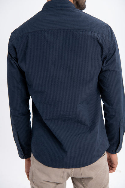 BTW - BAND COLLAR TEXTURED COTTON SHIRT