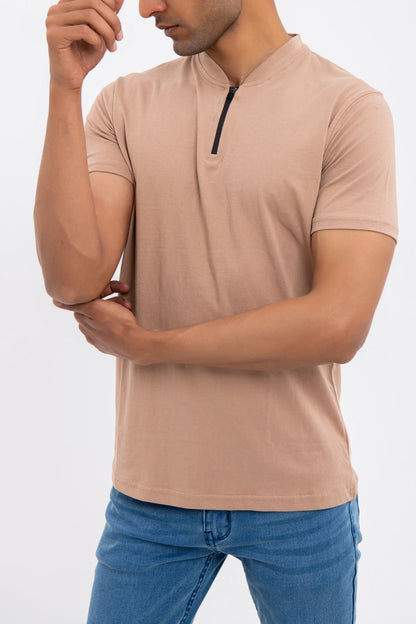 BTW - HALF ZIP COTTON T-SHIRT