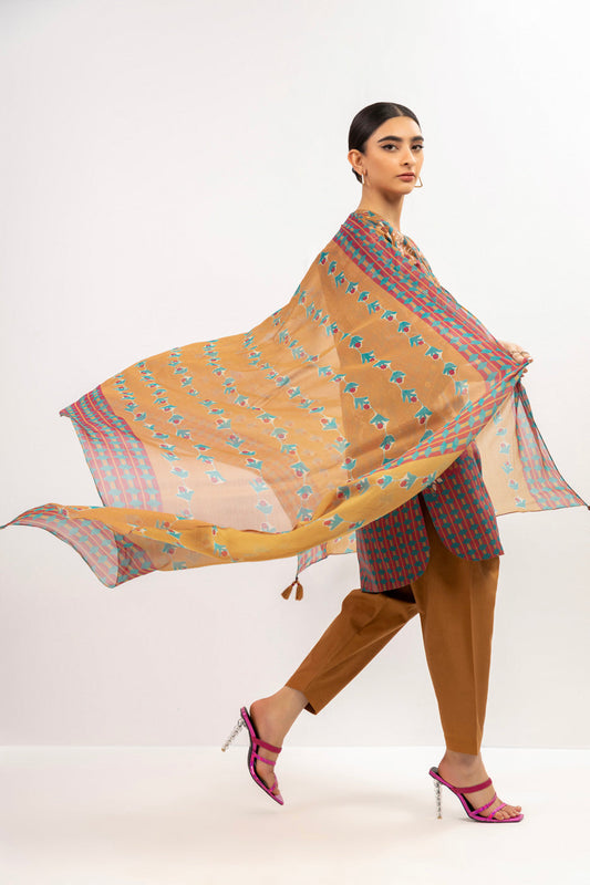 3 Pc Printed Cambric Suit With Chiffon Dupatta