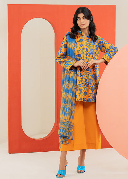 3 Pc Printed Cambric Suit With Chiffon Dupatta