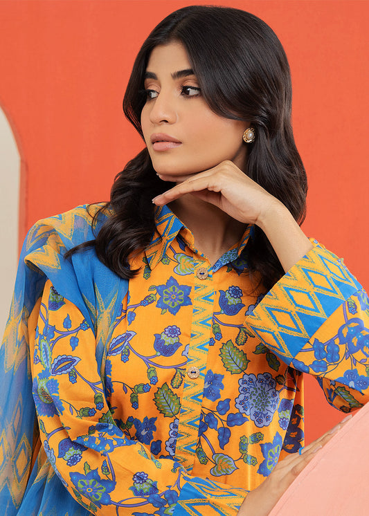 3 Pc Printed Cambric Suit With Chiffon Dupatta