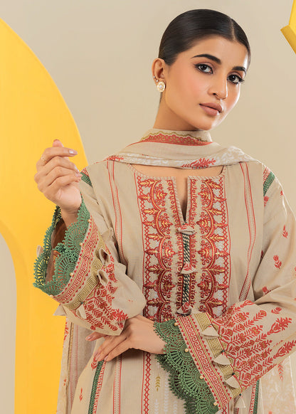 3 Pc Embroidered Cambric Suit With Net Dupatta