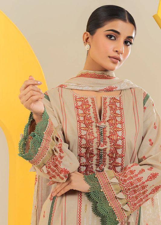 3 Pc Embroidered Cambric Suit With Net Dupatta