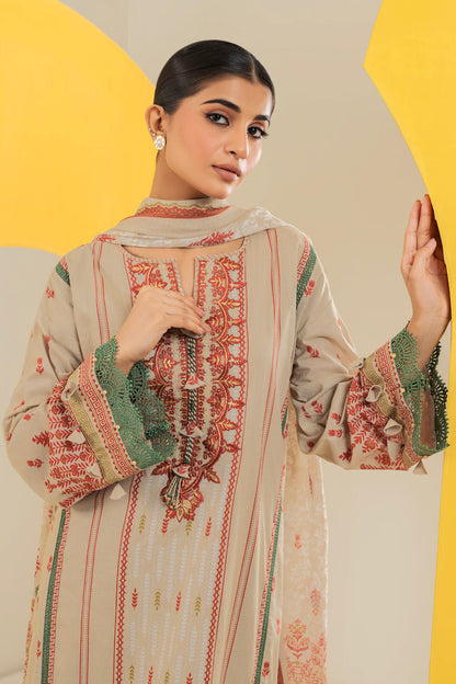 3 Pc Embroidered Cambric Suit With Net Dupatta