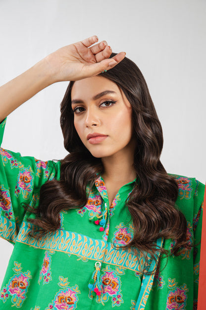3 Pc Printed Cambric Suit With Doria Dupatta