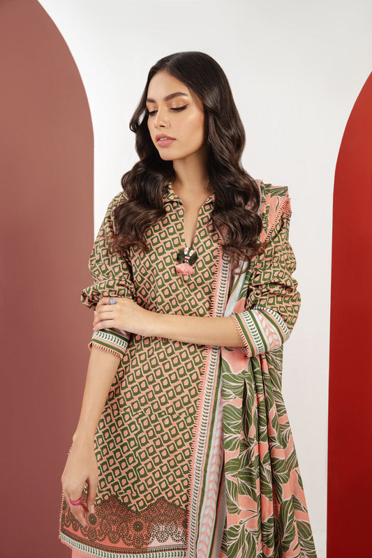 2 Pc Embroidered Cambric Suit With Silver Lawn Dupatta