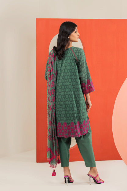 2 Pc Printed Cambric Suit With Chiffon Dupatta