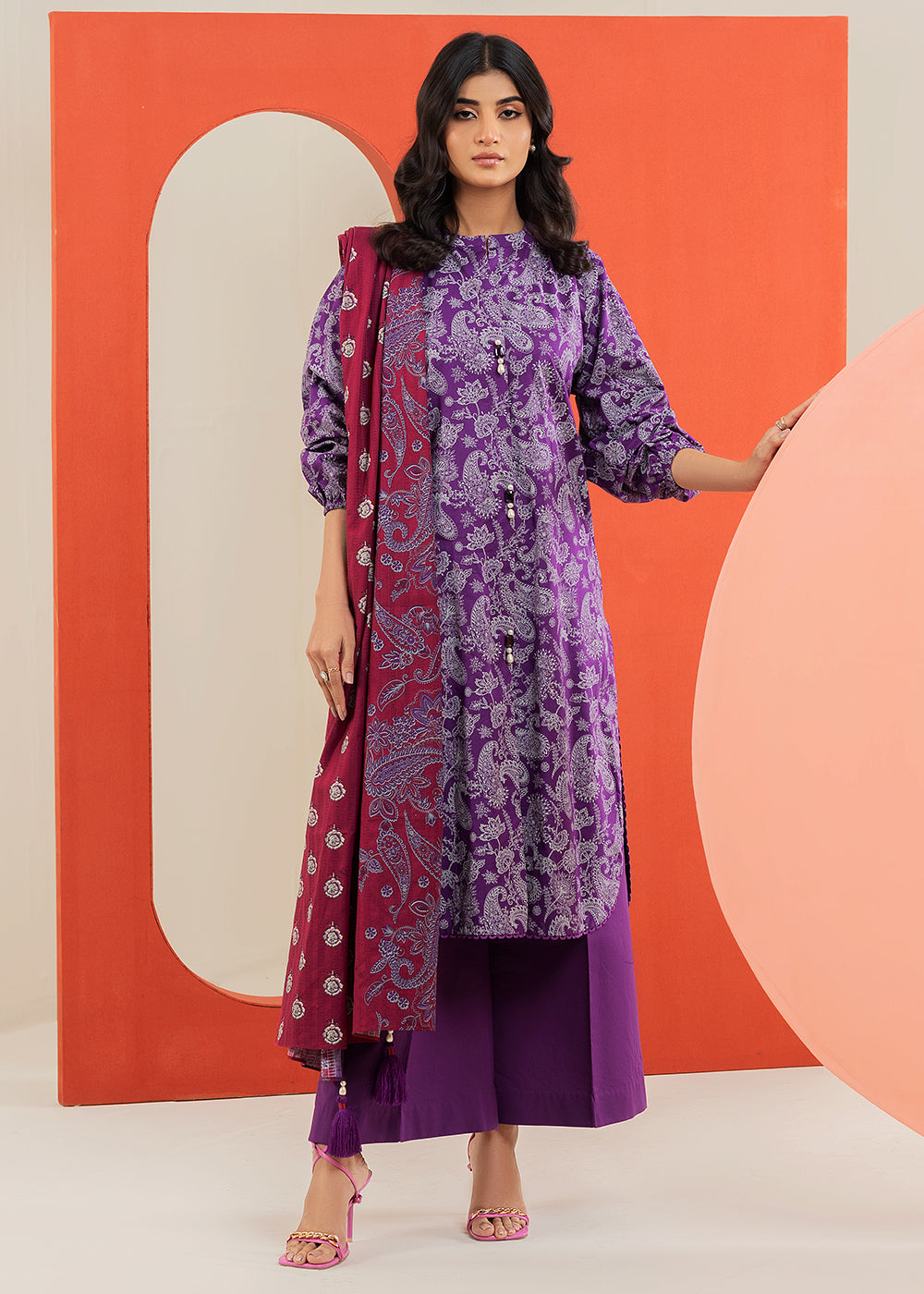 2 Pc Printed Cambric Suit With Broshia Dupatta