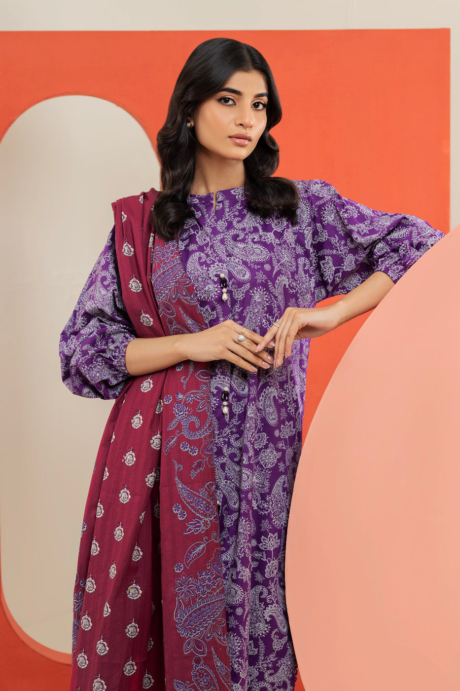 2 Pc Printed Cambric Suit With Broshia Dupatta