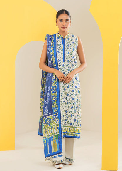 3 Pc Printed Cambric Suit With Silver Lawn Dupatta
