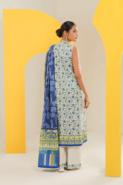 3 Pc Printed Cambric Suit With Silver Lawn Dupatta