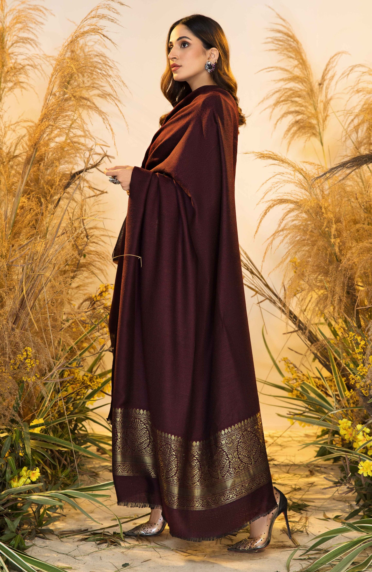 Seran - Maroon Gold - Shawl