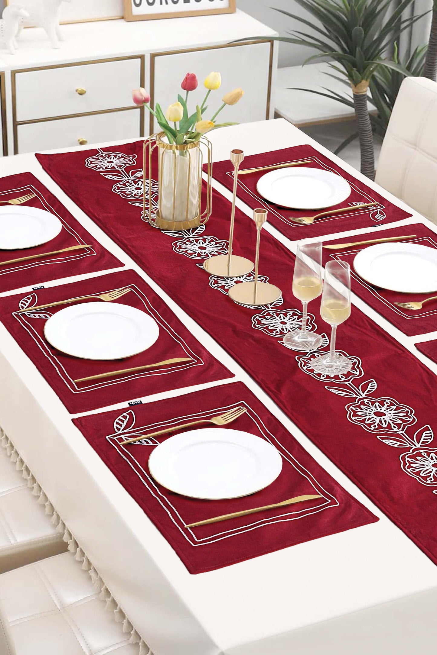 Nishat Linen - Moon Flower Table Runner Set - 7 Piece
