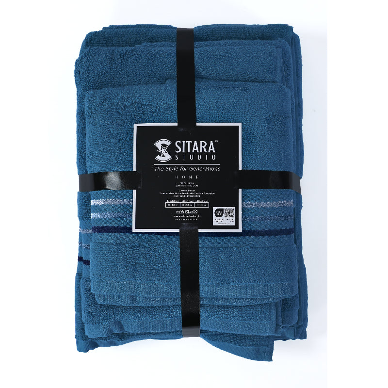 Channel Border Towel - Blue