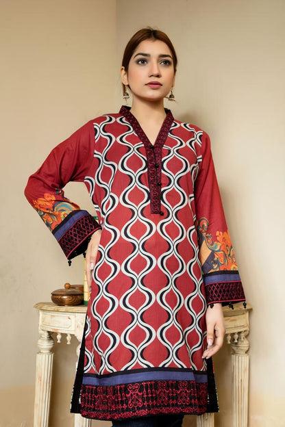 Adan's Libas - Crimson- Stitched Lawn Kurti