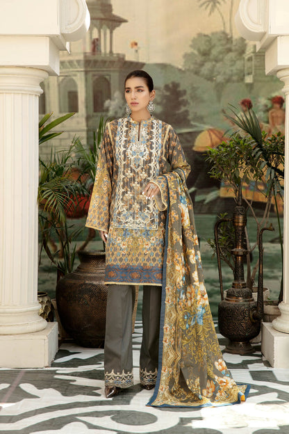 Adan's Libas - Crown Grey - Digital Printed & Embroidered Lawn 3PC