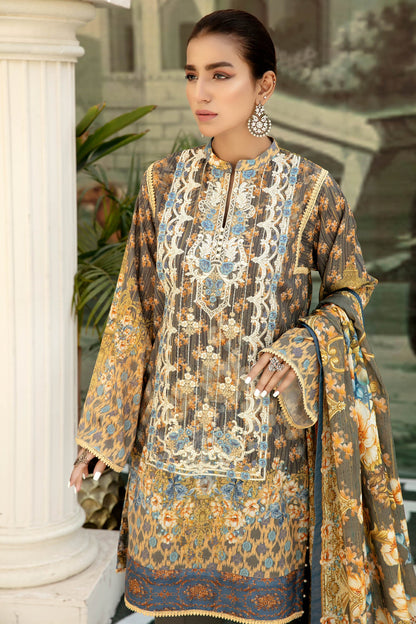 Adan's Libas - Crown Grey - Digital Printed & Embroidered Lawn 3PC