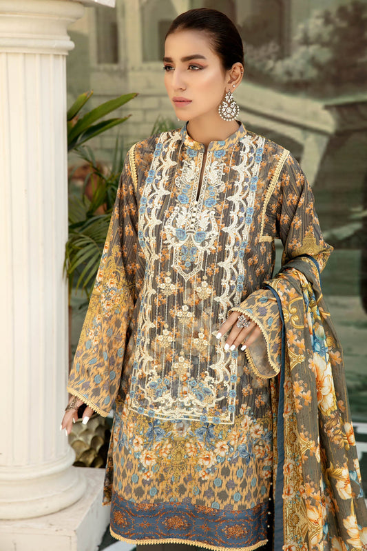Adan's Libas - Crown Grey - Digital Printed & Embroidered Lawn 3PC