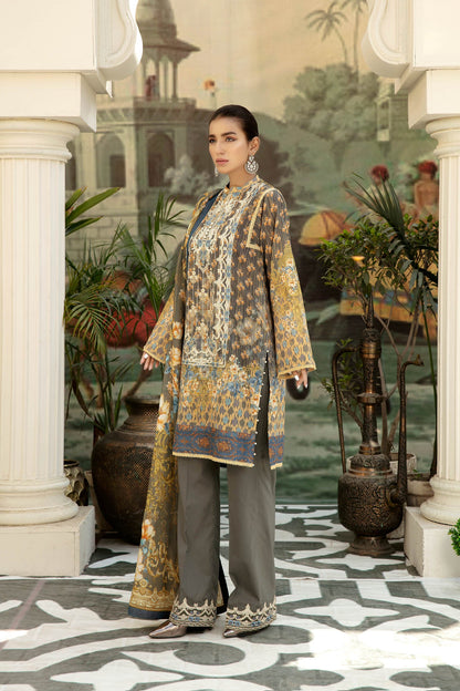 Adan's Libas - Crown Grey - Digital Printed & Embroidered Lawn 3PC